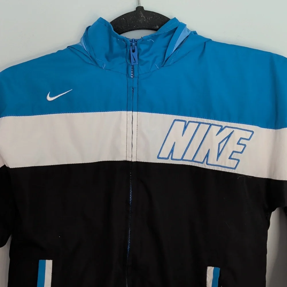 Nike Kids Windbreaker Zipper Jacket Black Blue Gray Size 7